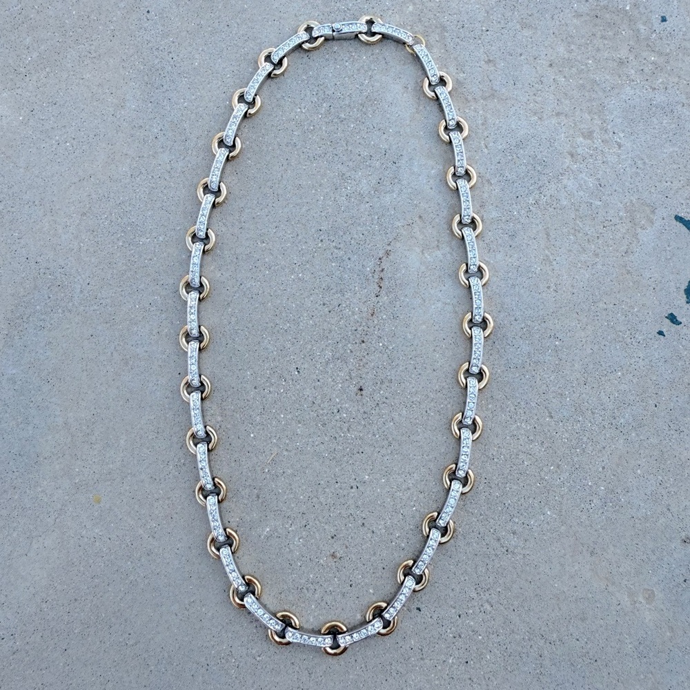 Bundle 3 for 50% off Vintage Silver-Toned Rhinestone Necklace with Gold Links